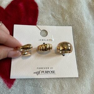 Forever 21 Gold Tone Mixed Ring Set - 3 Piece